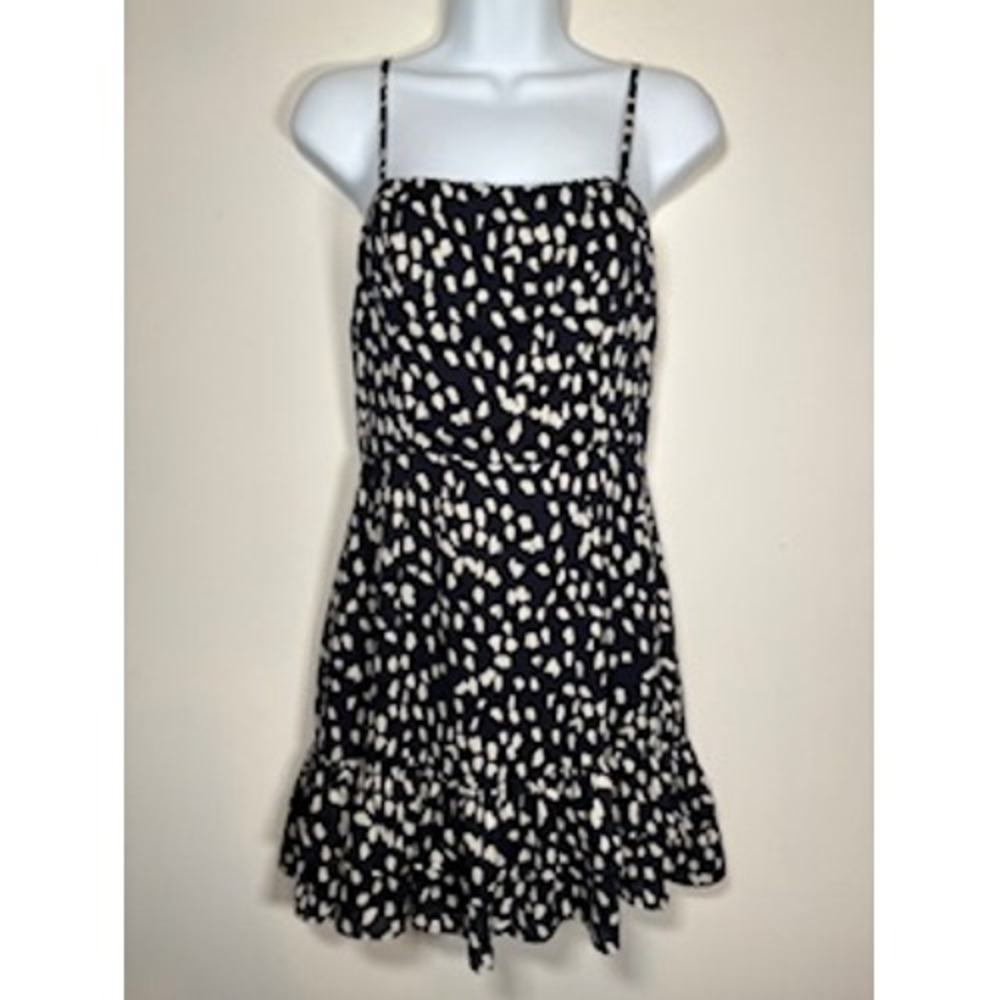 Polly Mini Dress Size 4 Black Abstract Polka Dot Ruffle Hem Summer Party Classic